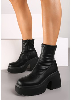 Czarne Botki na Platformie i Słupku Wykończone Suwakiem i Dopasowaną Cholewką Saliefra - id: DH240103-38-BLACK - marki Renee - 174634738 Czarne Botki na Platformie i Słupku Wykończone Suwakiem i Dopasowaną Cholewką Saliefra ze sklepu renee.pl w kategorii Botki - zdjęcie 174634738