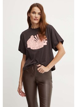 Pinko t-shirt bawełniany damski kolor brązowy 103993 A23Z ze sklepu ANSWEAR.com w kategorii Bluzki damskie - zdjęcie 174638145