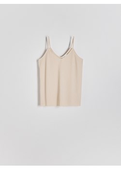 Reserved - Dzianinowy top na ramiączkach - beżowy ze sklepu Reserved w kategorii Bluzki damskie - zdjęcie 174641745