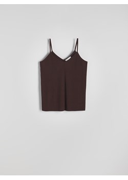 Reserved - Dzianinowy top na ramiączkach - brązowy ze sklepu Reserved w kategorii Bluzki damskie - zdjęcie 174641747