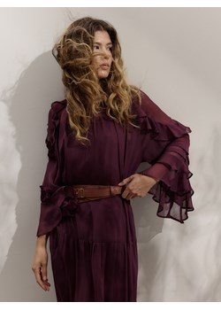 Reserved - Sukienka midi z falbanami - ciemnofioletowy ze sklepu Reserved w kategorii Sukienki - zdjęcie 174646137
