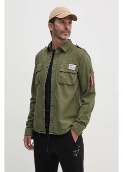 Alpha Industries koszula bawełniana męska kolor zielony regular z kołnierzykiem klasycznym 138420 ze sklepu ANSWEAR.com w kategorii Koszule męskie - zdjęcie 174646608