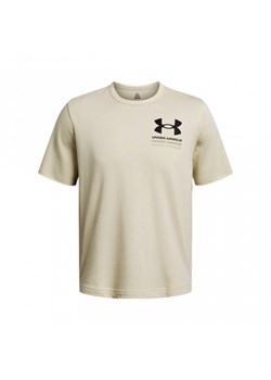 Męski t-shirt z nadrukiem Under Armour UA Rival Terry SS Colorblock - beżowy ze sklepu Sportstylestory.com w kategorii T-shirty męskie - zdjęcie 174652007