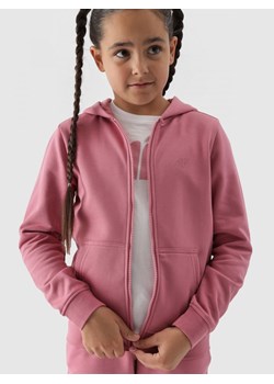 Dziewczęca bluza dresowa rozpinana z kapturem 4F 4FJWMM00TSWSF1315 - różowa ze sklepu Sportstylestory.com w kategorii Bluzy dziewczęce - zdjęcie 174652266