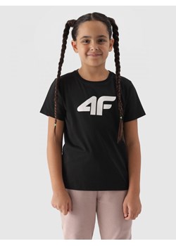 Dziewczęcy t-shirt z nadrukiem 4F 4FJWMM00TTSHF1803 - czarny ze sklepu Sportstylestory.com w kategorii Bluzki dziewczęce - zdjęcie 174652435
