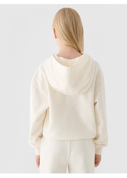 Dziewczęca bluza dresowa nierozpinana z kapturem 4F  4FJRAW24TSWSF1790 - beżowa ze sklepu Sportstylestory.com w kategorii Bluzy dziewczęce - zdjęcie 174652805