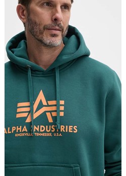 Alpha Industries bluza męska kolor zielony z kapturem z nadrukiem ze sklepu ANSWEAR.com w kategorii Bluzy męskie - zdjęcie 174654897