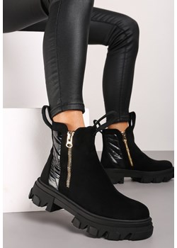 Czarne Botki za Kostkę z Ozdobnym Suwakiem i Taśmą z Napisem Rivilissa ze sklepu born2be.pl w kategorii Botki - zdjęcie 174663187