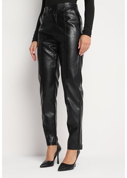 Czarne Dopasowane Spodnie z Imitacji Skóry z Wysokim Stanem Irithanie ze sklepu Born2be Odzież w kategorii Spodnie damskie - zdjęcie 174664369