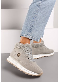 Szare Sneakersy na Grubej Platformie z Metaliczną Aplikacją i Barankiem Irinala ze sklepu born2be.pl w kategorii Buty sportowe damskie - zdjęcie 174669415