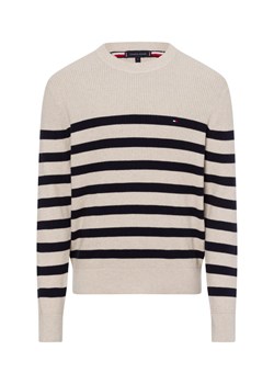 Tommy Hilfiger Męski sweter z dzianiny Mężczyźni Bawełna beżowy w paski ze sklepu vangraaf w kategorii Swetry męskie - zdjęcie 174672286