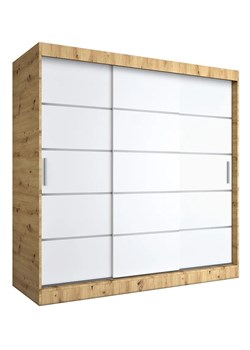 Szafa przesuwna dąb artisan + biały 200 cm - Bohosa 6X ze sklepu Edinos.pl w kategorii Szafy - zdjęcie 174673666