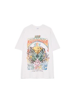 Cropp - Biała koszulka z kolorowym nadrukiem UNISEX - jasny szary ze sklepu Cropp w kategorii T-shirty męskie - zdjęcie 174679059