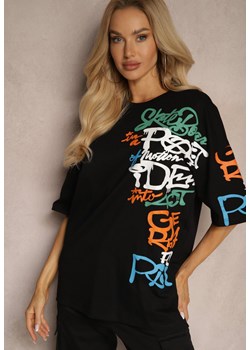 Czarna Koszulka T-shirt z Napisami w Stylu Graffiti z Bawełny Venoma ze sklepu Renee odzież w kategorii Bluzki damskie - zdjęcie 174686249