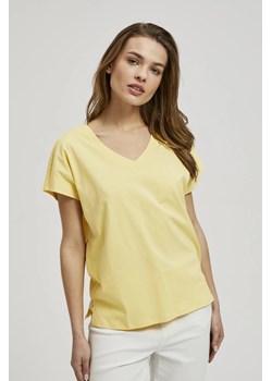 Bluzka z dekoltem w serek i krótkimi rękawami żółta ze sklepu Moodo.pl w kategorii Bluzki damskie - zdjęcie 174693059