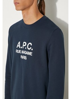 A.P.C. bluza bawełniana Rufus męska kolor granatowy z nadrukiem COEZD.H27500-MARINE ze sklepu PRM w kategorii Bluzy męskie - zdjęcie 174695295