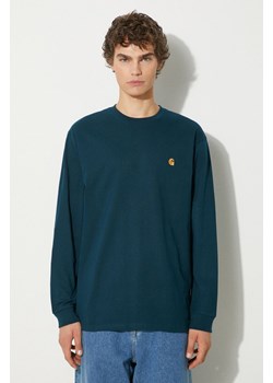 Carhartt WIP longsleeve bawełniany Longsleeve Chase kolor turkusowy gładki I026392.2D0XX ze sklepu PRM w kategorii T-shirty męskie - zdjęcie 174695535