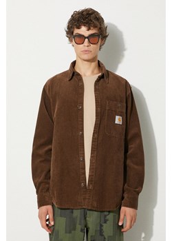 Carhartt WIP koszula sztruksowa Longsleeve Flint Shirt kolor brązowy relaxed z kołnierzykiem klasycznym I029442.2Y02 ze sklepu PRM w kategorii Koszule męskie - zdjęcie 174695539