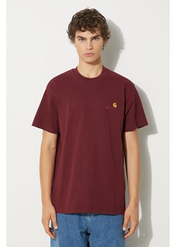 Carhartt WIP t-shirt bawełniany S/S American Script męski kolor bordowy z aplikacją I029956.2BYXX ze sklepu PRM w kategorii T-shirty męskie - zdjęcie 174695775