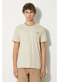 Fred Perry t-shirt bawełniany Twin Tipped T-Shirt męski kolor beżowy gładki M1588.W55 ze sklepu PRM w kategorii T-shirty męskie - zdjęcie 174695785