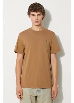 Lacoste t-shirt bawełniany męski kolor brązowy gładki ze sklepu PRM w kategorii T-shirty męskie - zdjęcie 174695819