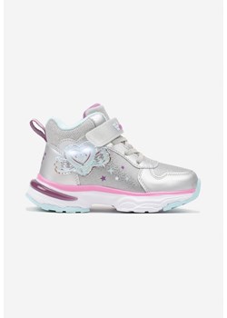 Srebrne Płaskie Buty Sportowe Sneakersy z Ledami i Aplikacją Serca Eriaianne ze sklepu born2be.pl w kategorii Buty sportowe dziecięce - zdjęcie 174696997