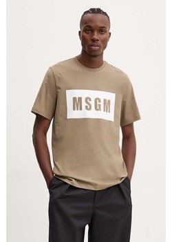 MSGM t-shirt bawełniany męski kolor zielony z nadrukiem 3740MM520.247798 ze sklepu ANSWEAR.com w kategorii T-shirty męskie - zdjęcie 174704206