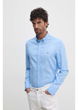 Tommy Hilfiger koszula bawełniana męska kolor niebieski slim z kołnierzykiem button-down MW0MW34568 ze sklepu ANSWEAR.com w kategorii Koszule męskie - zdjęcie 174722956