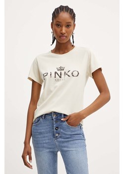 Pinko t-shirt damski kolor beżowy 100355 A2A3 ze sklepu ANSWEAR.com w kategorii Bluzki damskie - zdjęcie 174723405