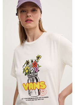 Vans t-shirt bawełniany damski kolor beżowy VN000KH2FS81 ze sklepu ANSWEAR.com w kategorii Bluzki damskie - zdjęcie 174723429