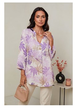 Le Monde du Lin Lniana tunika w kolorze kremowo-fioletowym ze sklepu Limango Polska w kategorii Bluzki damskie - zdjęcie 174725005