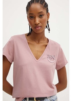 Pinko t-shirt bawełniany damski kolor różowy 100372 A24E ze sklepu ANSWEAR.com w kategorii Bluzki damskie - zdjęcie 174726117