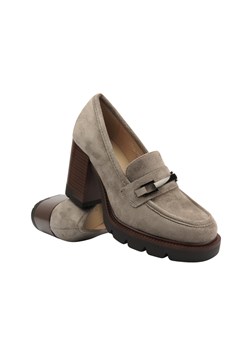 Eleganckie buty damskie na klocku - Potocki 24-12465, khaki ze sklepu ulubioneobuwie w kategorii Półbuty damskie - zdjęcie 174735575