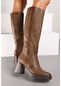 Ciemnobeżowe Ocieplane Kozaki na Obcasie i Platformie Hanorae ze sklepu born2be.pl w kategorii Kozaki damskie - zdjęcie 174748208