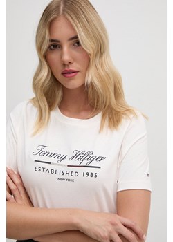 Tommy Hilfiger t-shirt bawełniany damski kolor beżowy WW0WW43502 ze sklepu ANSWEAR.com w kategorii Bluzki damskie - zdjęcie 174758618