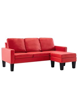 3-osobowa sofa z ekoskóry z podnóżkiem czerwona - Lencor 4Q ze sklepu Edinos.pl w kategorii Sofy i kanapy - zdjęcie 174763757