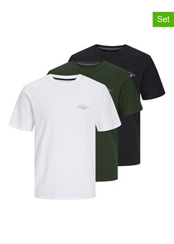 Jack &amp; Jones Koszulki (3 szt.) w kolorze białym, ciemnozielonym i czarnym ze sklepu Limango Polska w kategorii T-shirty męskie - zdjęcie 174776675