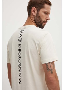 EA7 Emporio Armani t-shirt bawełniany męski kolor beżowy z nadrukiem PJ02Z.8NPT18 ze sklepu ANSWEAR.com w kategorii T-shirty męskie - zdjęcie 174784448