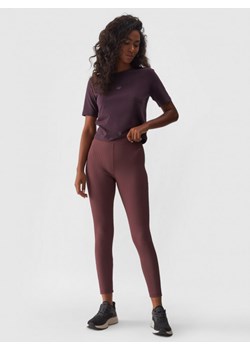 Damskie legginsy basic 4F 4FWAW24TTIGF185 - fioletowe ze sklepu Sportstylestory.com w kategorii Spodnie damskie - zdjęcie 174792388