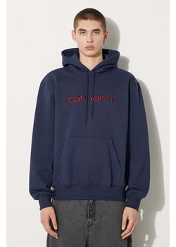 Carhartt WIP bluza Hooded Carhartt Sweat męska kolor granatowy z kapturem z aplikacją I030547.2DDXX ze sklepu PRM w kategorii Bluzy męskie - zdjęcie 174795366