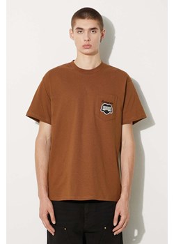 Carhartt WIP t-shirt bawełniany S/S Heart Train Pocket męski kolor brązowy z aplikacją I033979.HZXX ze sklepu PRM w kategorii T-shirty męskie - zdjęcie 174795598