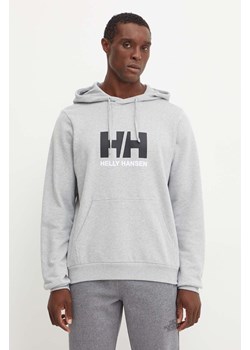 Helly Hansen bluza bawełniana HH LOGO męska kolor szary z kapturem z nadrukiem 30394 ze sklepu ANSWEAR.com w kategorii Bluzy męskie - zdjęcie 174809006