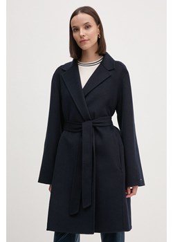 Tommy Hilfiger płaszcz wełniany kolor granatowy przejściowy oversize WW0WW43603 ze sklepu ANSWEAR.com w kategorii Płaszcze damskie - zdjęcie 174809069