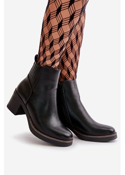 Damskie Ocieplane Botki Eko Skórzane Na Słupku Czarne Irittes ze sklepu ZAZOO w kategorii Botki - zdjęcie 174819646