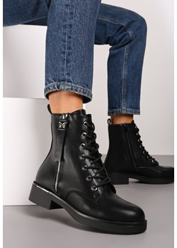 Czarne Botki Workery na Płaskiej Podeszwie z Ozdobnym Suwakiem Nailine - id: SA3072-517-PU-BLACK - marki Renee - 174820688 Czarne Botki Workery na Płaskiej Podeszwie z Ozdobnym Suwakiem Nailine ze sklepu renee.pl w kategorii Workery damskie - zdjęcie 174820688