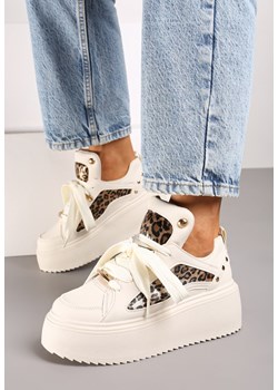 Panterkowe Sneakersy na Grubej Podeszwie z Metalicznymi Wstawkami i Nitami Azirra ze sklepu born2be.pl w kategorii Buty sportowe damskie - zdjęcie 174825135