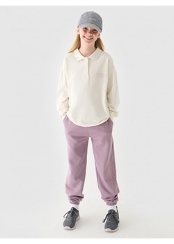 Dziewczęcy longsleeve z kołnierzykiem 4F  4FJRAW24TLONF438 - biały ze sklepu Sportstylestory.com w kategorii Bluzki dziewczęce - zdjęcie 174832747