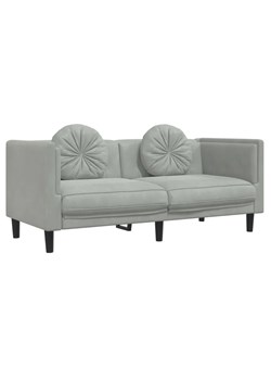 Jasnoszara aksamitna sofa 2-osobowa z poduszkami - FINO 4X ze sklepu Edinos.pl w kategorii Sofy i kanapy - zdjęcie 174840548