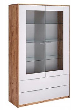 Nowoczesny regał z witryną dąb craft + biały - Zenta 8X ze sklepu Edinos.pl w kategorii Regały i witryny - zdjęcie 174840556