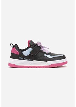 Czarno-Fuksjowe Płaskie Buty Sportowe Sneakersy na Rzep Ozdobione Perforacją Zailaia ze sklepu born2be.pl w kategorii Buty sportowe dziecięce - zdjęcie 174842449